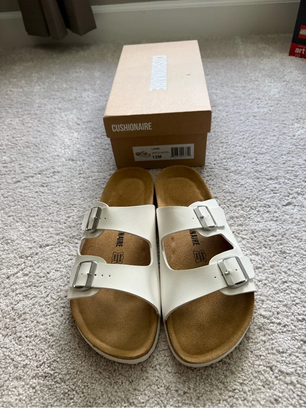 Cushionaire Lane White Nappa Double-Buckle Slide Sandals Dize 12 NWT